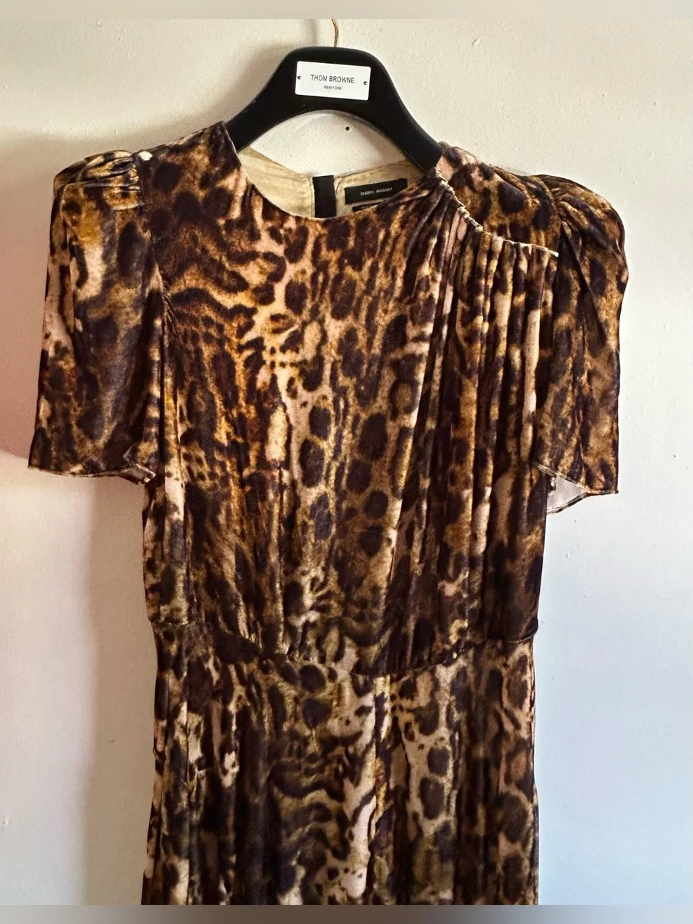 Isabel Marant Ulia Leopard Print Velvet Midi Dress Fauve Silk Size 42 US 8 10 - Picture 4 of 12